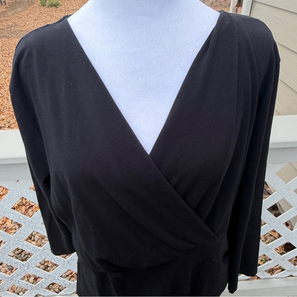 Sundance Women XL Black Cotton Crossover V Neck Black Top Stretchy Mob Wife Goth - Picture 4 of 6